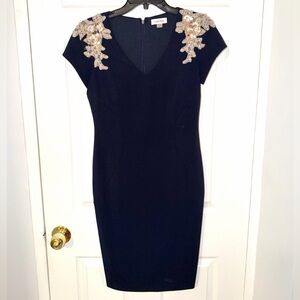 Calvin Klein Navy Dress with Gold Embellishments